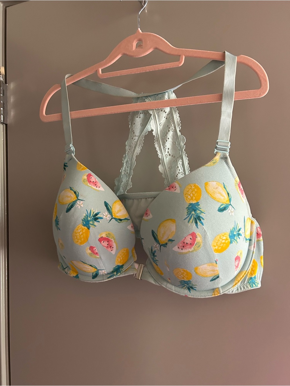 Cacique Light Blue Pineapple & Watermelon Racerback Bra